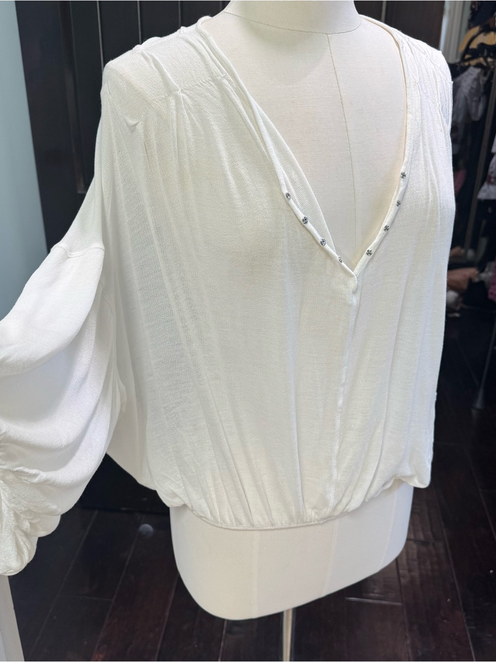 Free People white boho balloon sleeves bubble hem